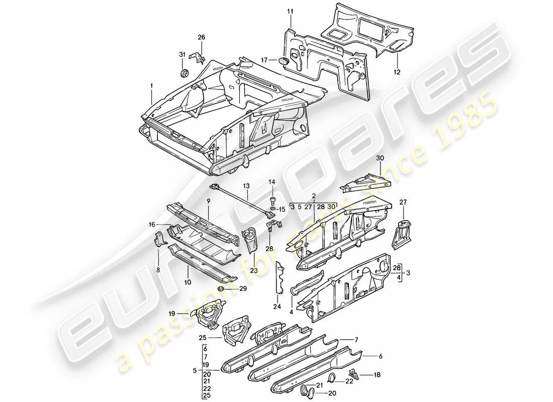 porsche 928 (1985) front end part diagram