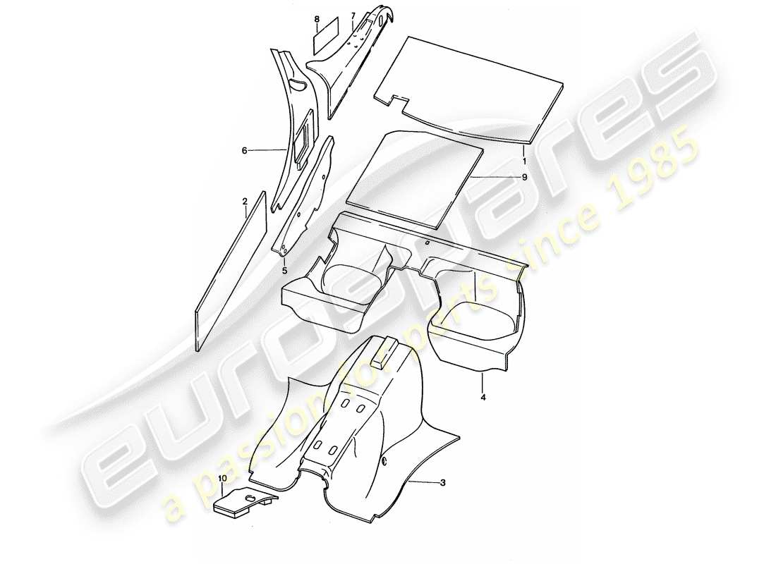 porsche 928 (1992) body shell - sound absorbers part diagram