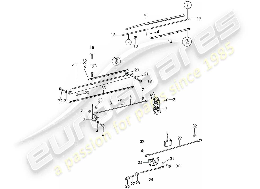 porsche 911/912 (1967) door latch part diagram