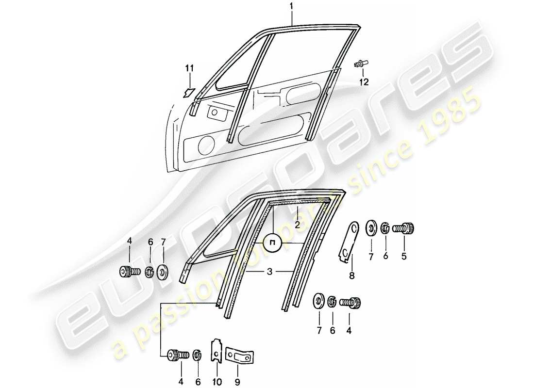 porsche 911 (1985) window frame part diagram