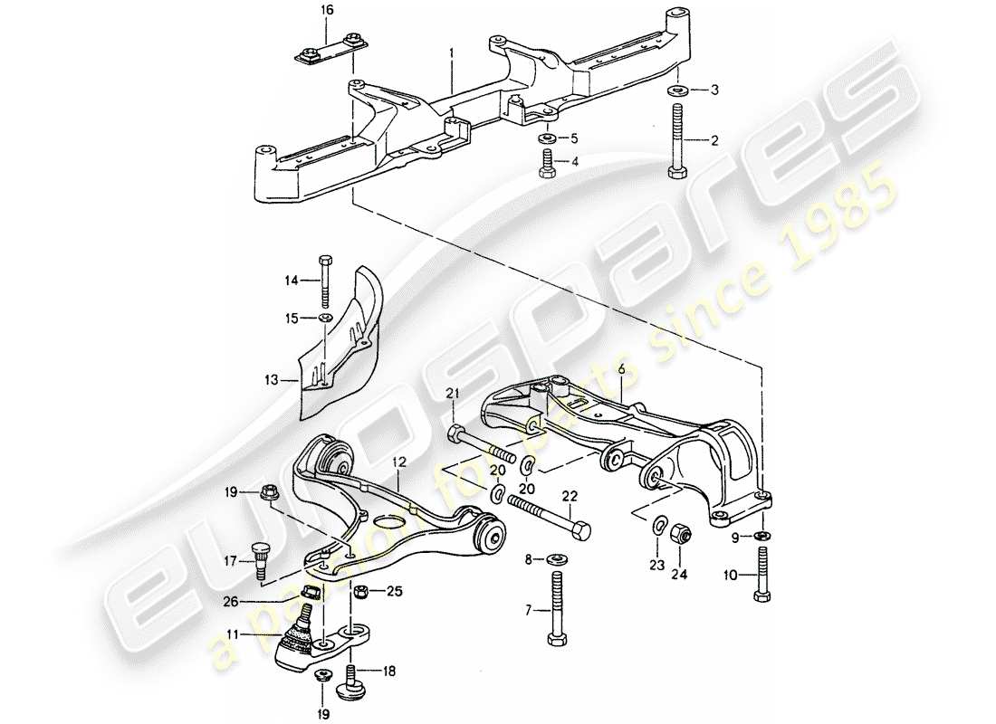 porsche 964 (1989) cross member - track control arm part diagram