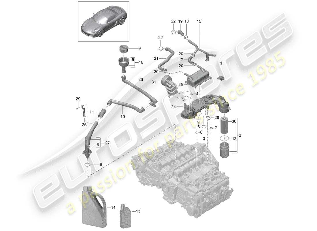 porsche boxster 981 (2014) engine lubrication part diagram