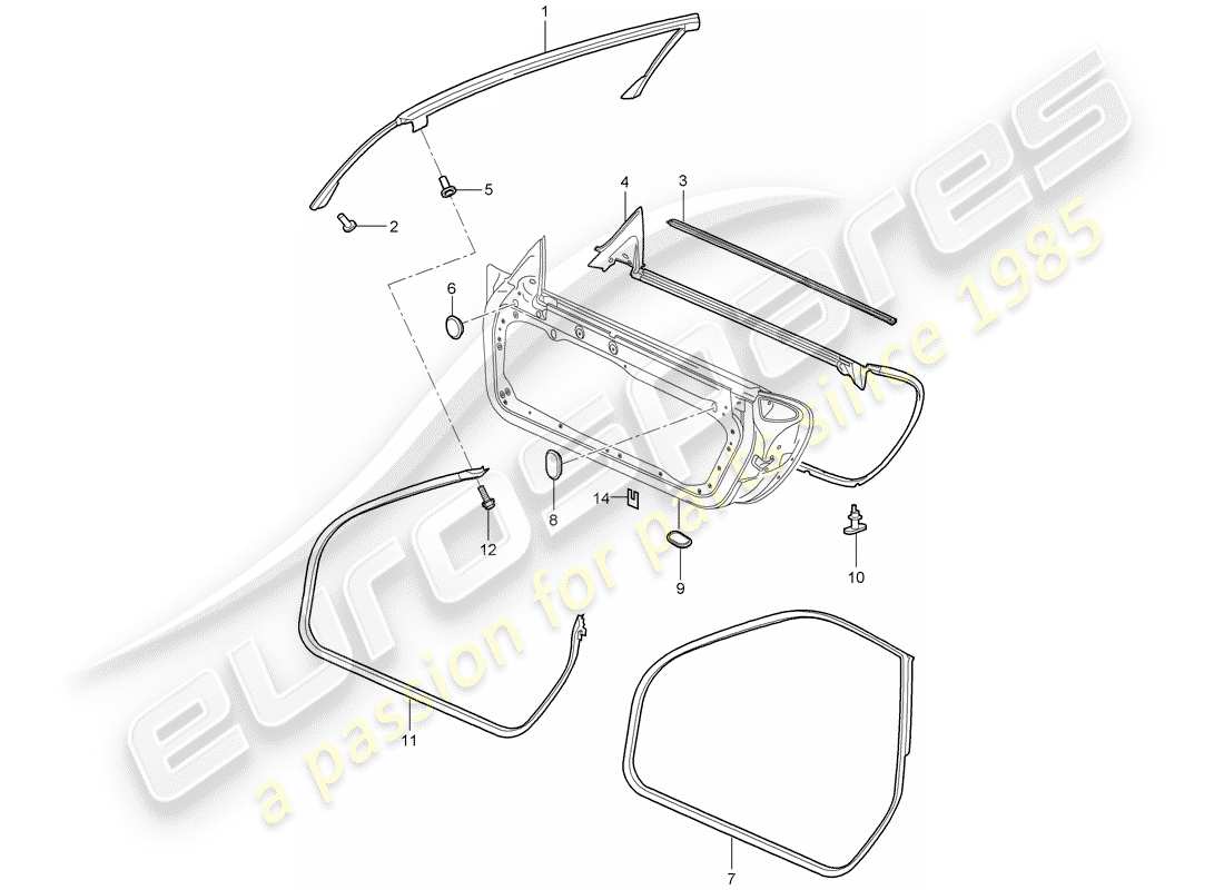 porsche 997 t/gt2 (2009) door seal part diagram