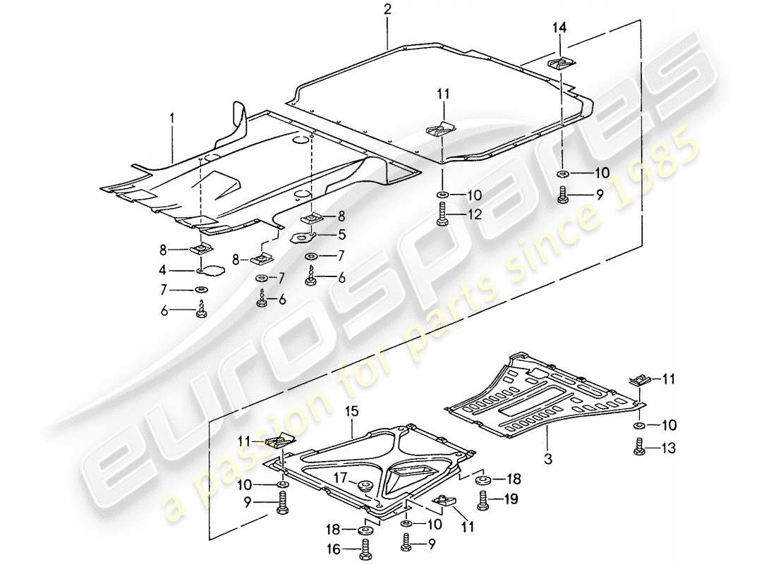 porsche 959 (1987) lining - for - underbody part diagram