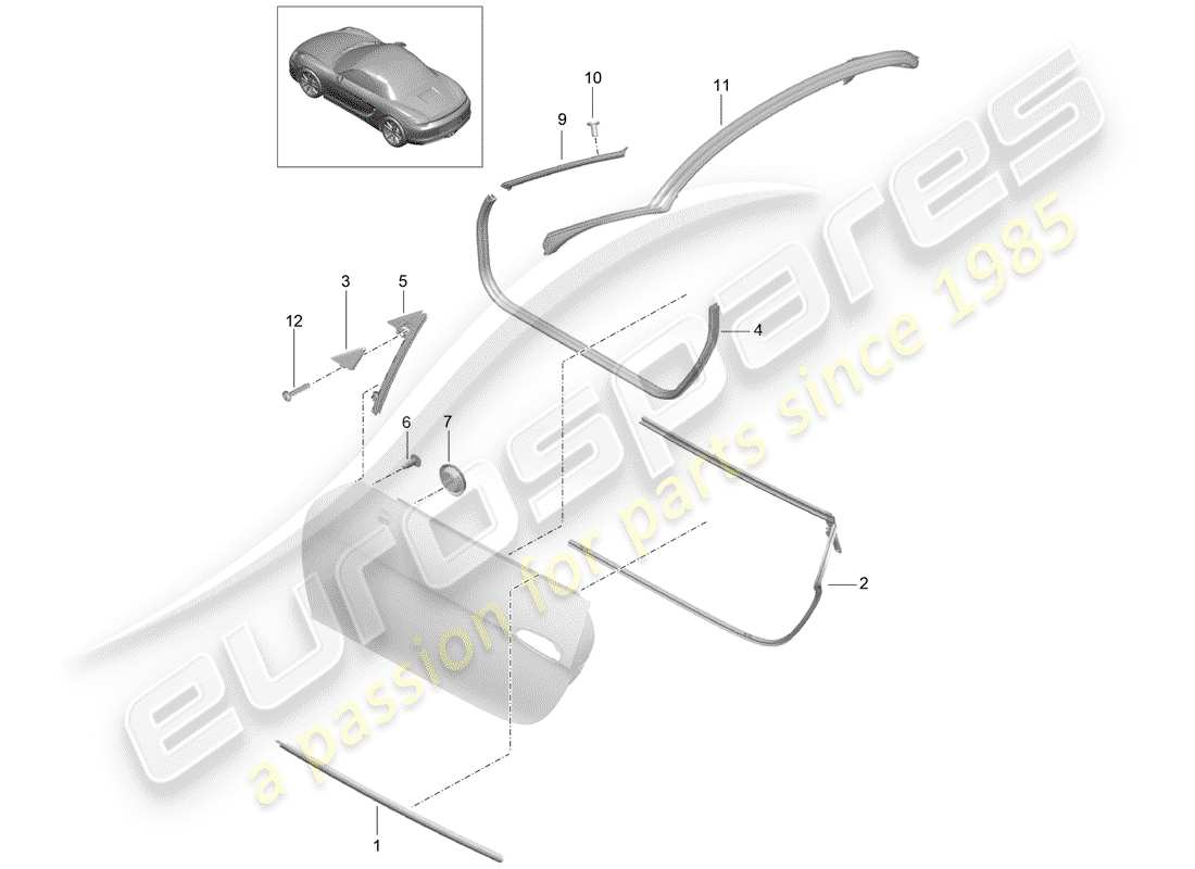 porsche boxster 981 (2014) door seal part diagram