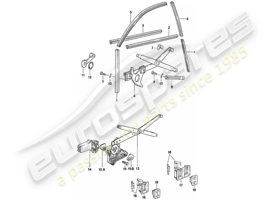 porsche 944 (1983) installation parts - door window - window regulator part diagram