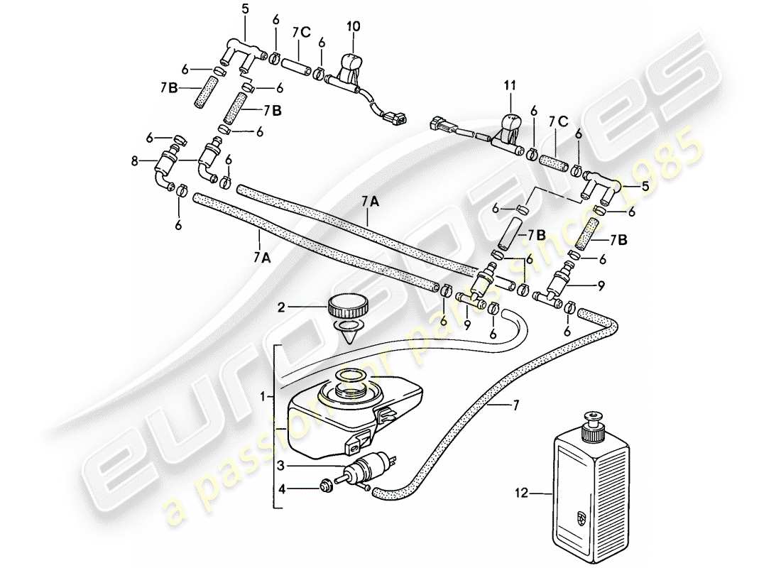 porsche 911 (1986) intensive windscreen washer part diagram