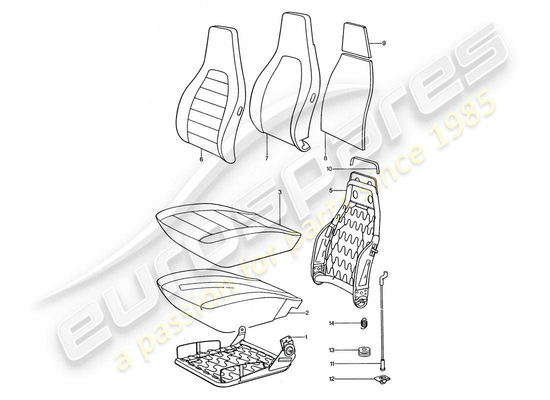 porsche 911 turbo (1977) front seat - single parts part diagram