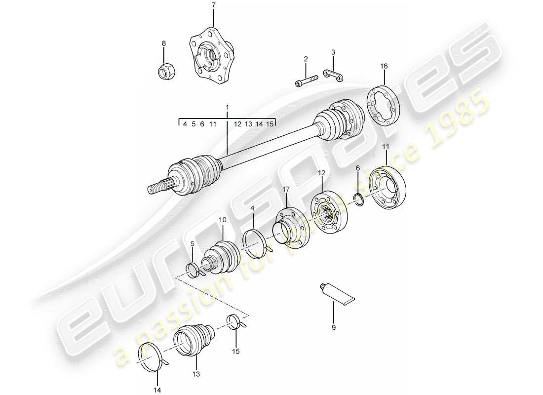 porsche 997 t/gt2 (2008) drive shaft part diagram