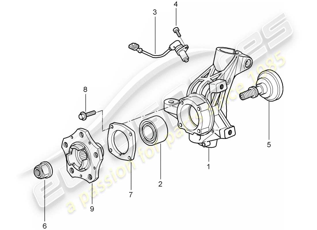 porsche 997 t/gt2 (2009) wheel carrier part diagram