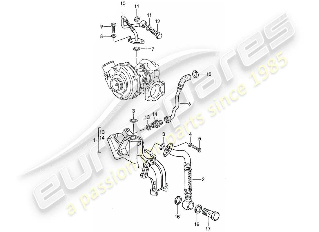 porsche 944 (1989) engine lubrication - exhaust gas turbocharger part diagram