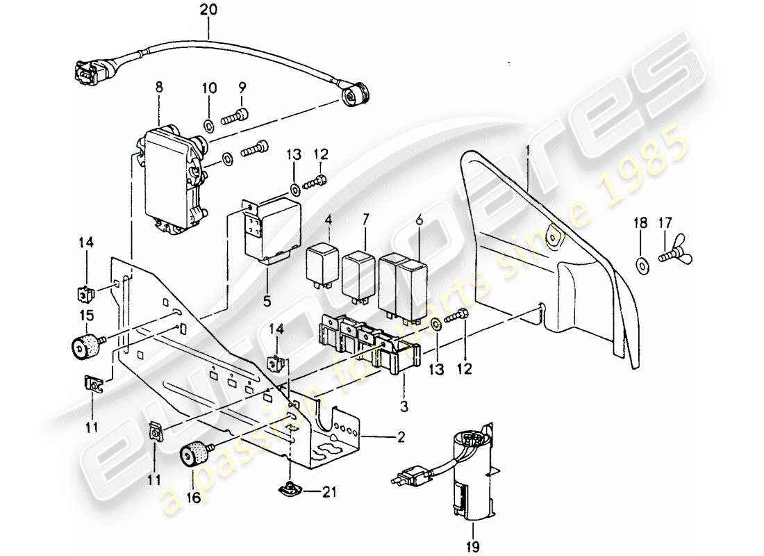 porsche 964 (1993) fuse box/relay plate - engine compartment part diagram