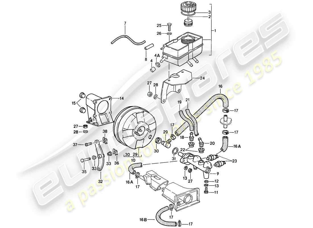 porsche 911 (1988) reservoir for - brake fluid - brake master cylinder part diagram