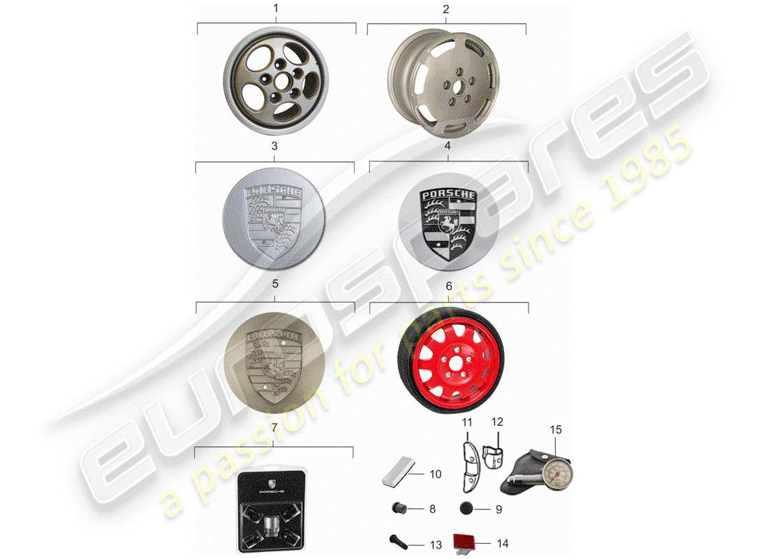 porsche 928 (1978) alloy wheel part diagram