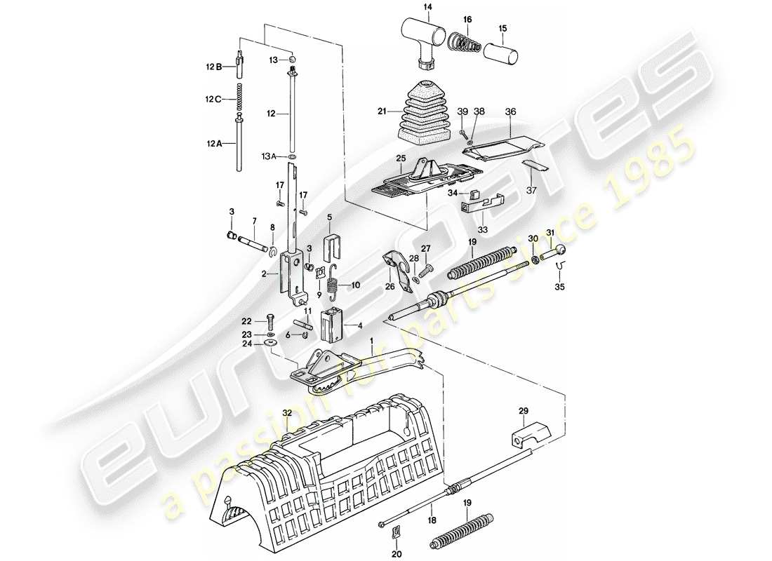 porsche 928 (1984) shift mechanism - for vehicles with - automatic transmission part diagram