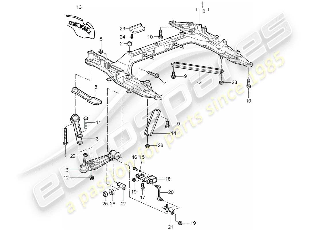 porsche 997 t/gt2 (2008) cross member part diagram