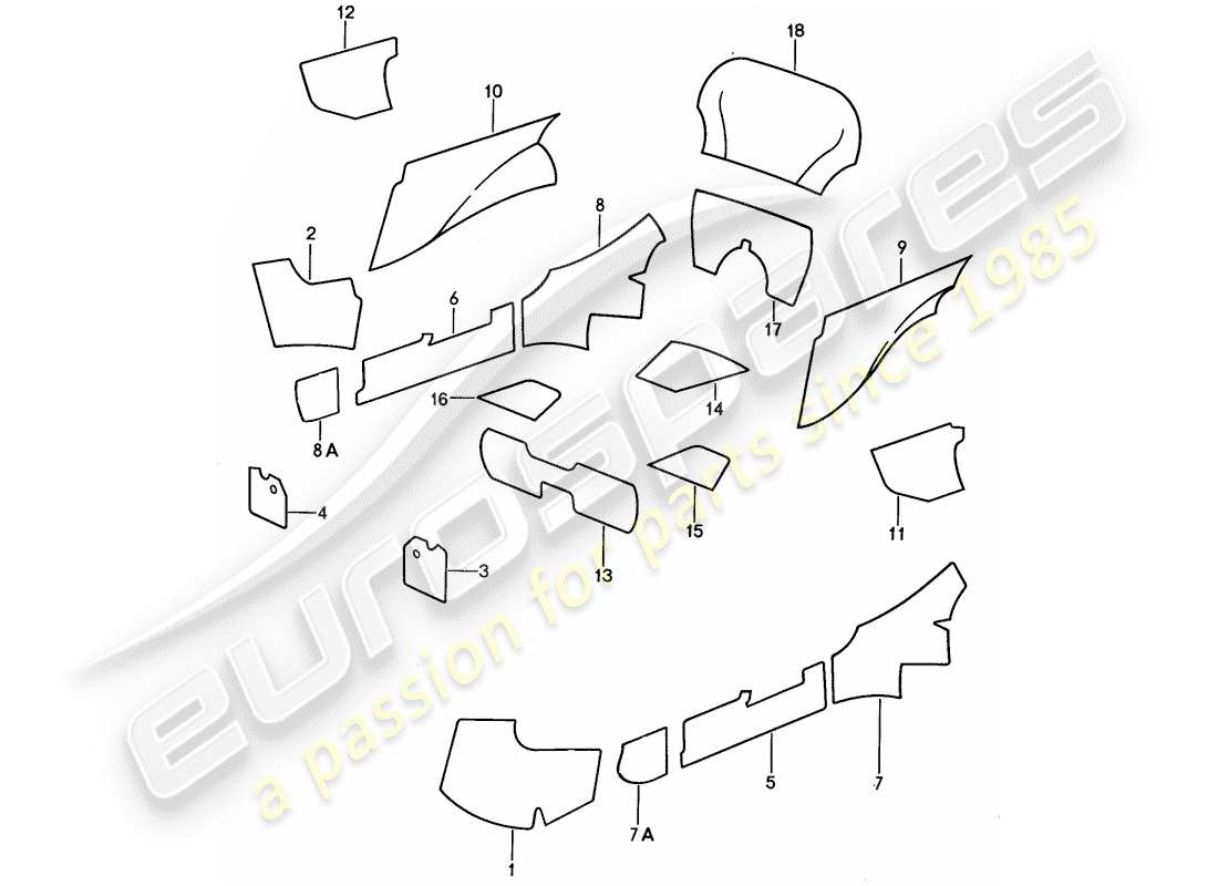 porsche 911 (1989) interior equipment - adhesive carpet part diagram