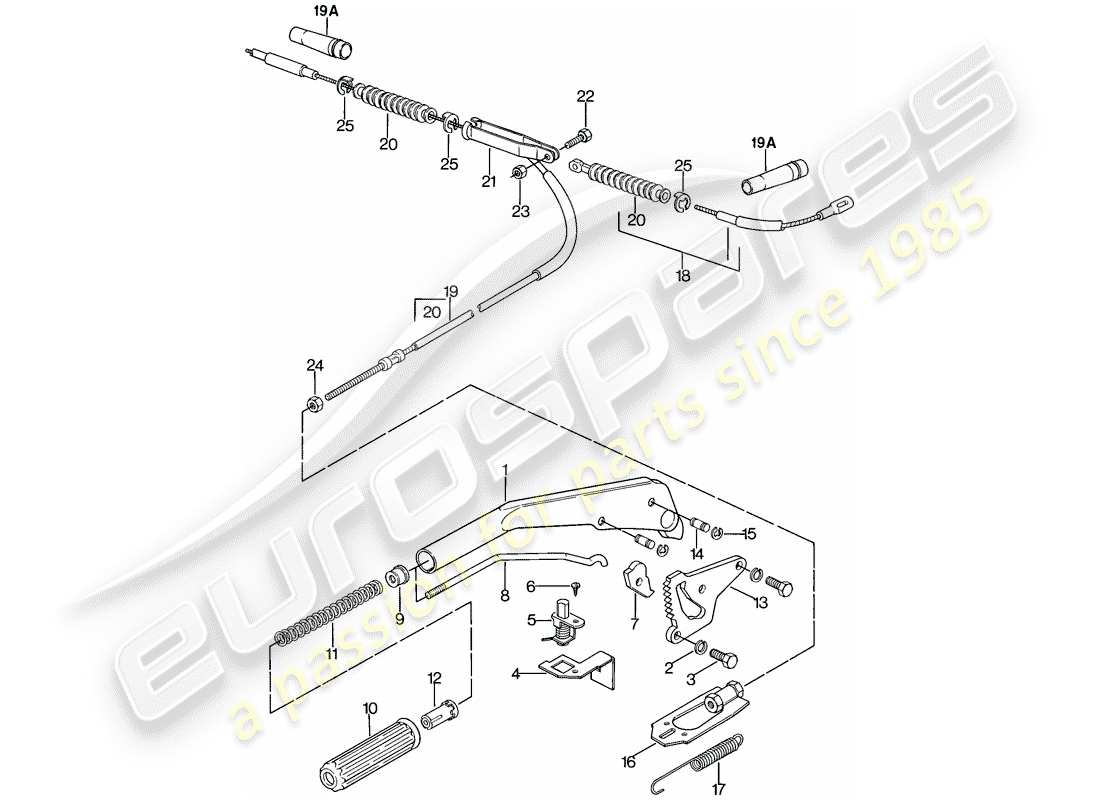 porsche 924 (1977) hand brake lever part diagram