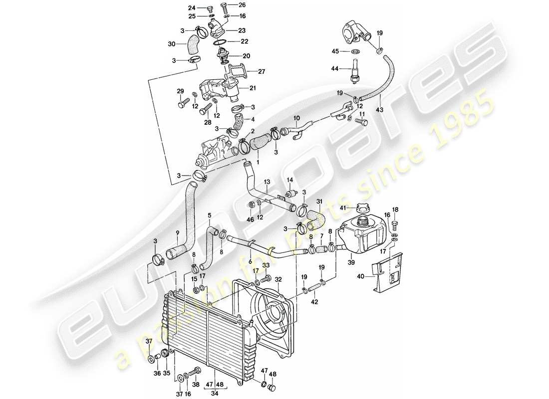 porsche 924 (1978) water cooling part diagram