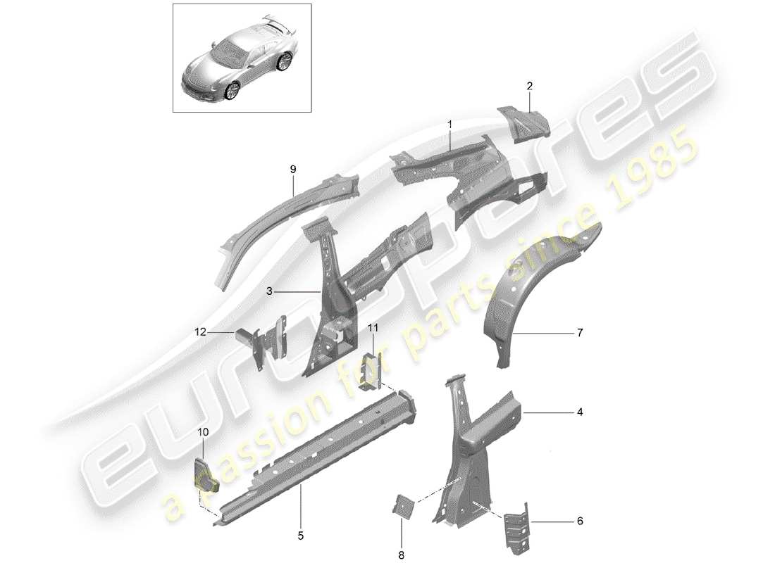 porsche 991r/gt3/rs (2014) side panel part diagram