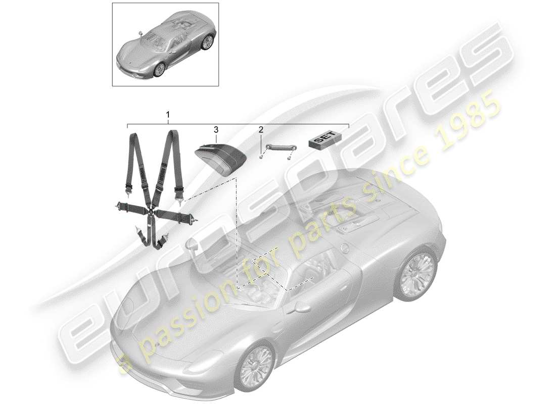 porsche 918 spyder (2015) seat belt part diagram