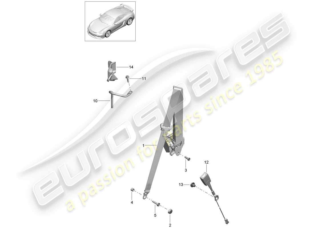 porsche cayman gt4 (2016) seat belt part diagram