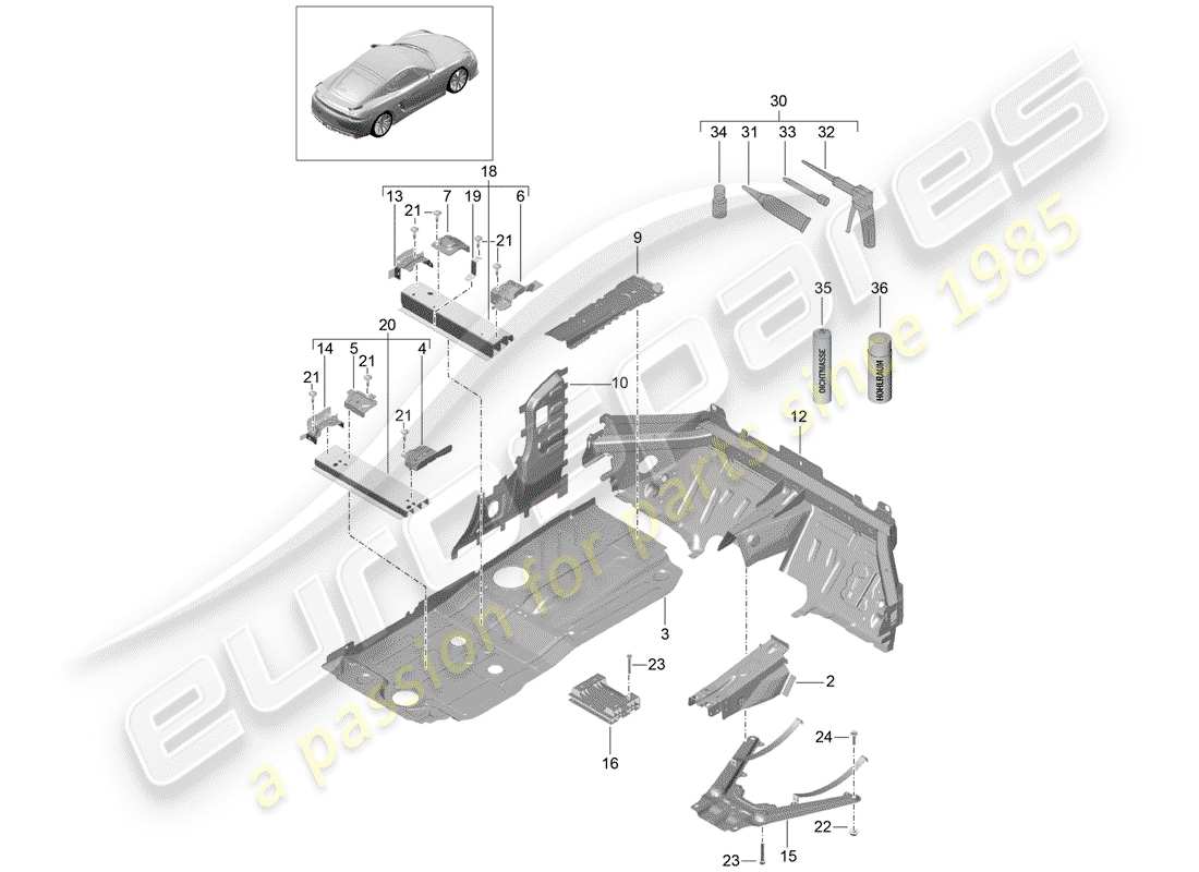 porsche cayman gt4 (2016) floor part diagram