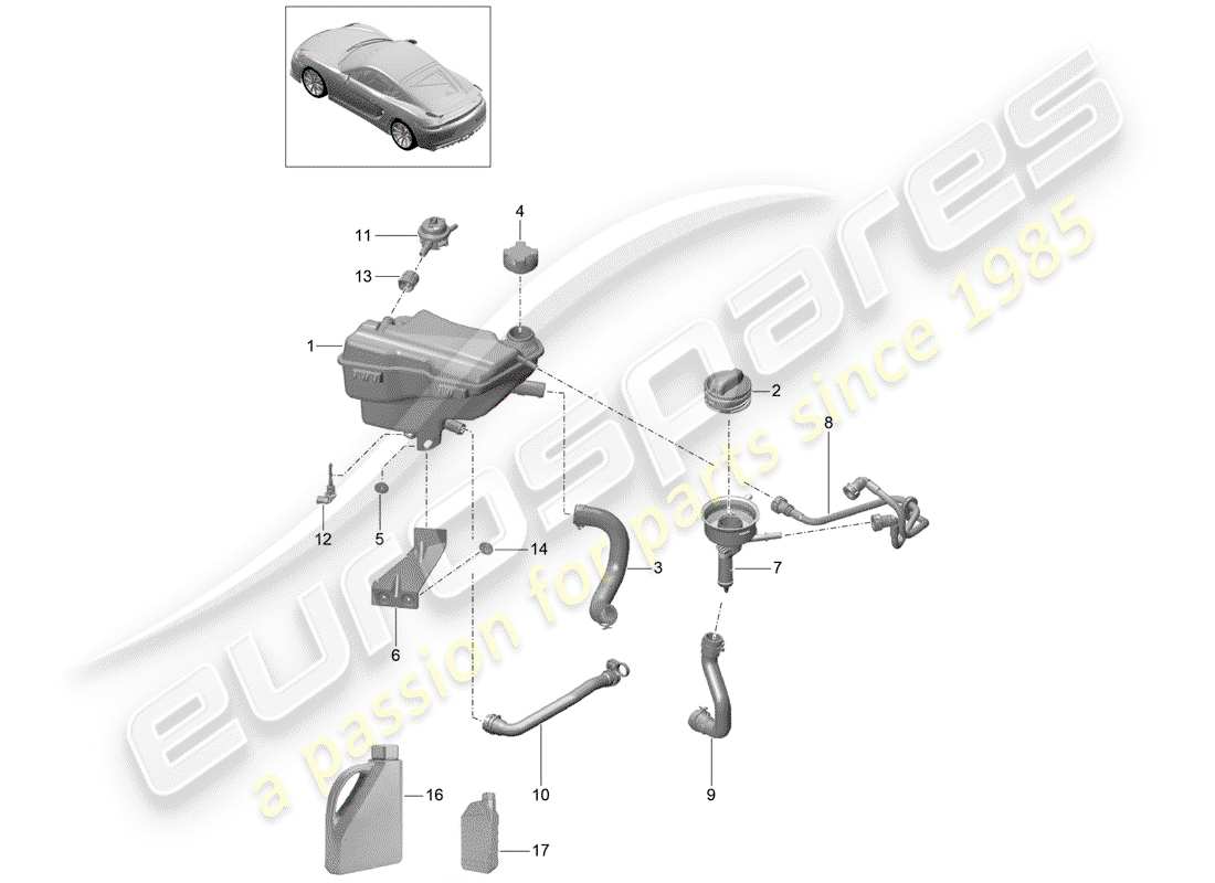 porsche cayman gt4 (2016) water cooling 3 part diagram