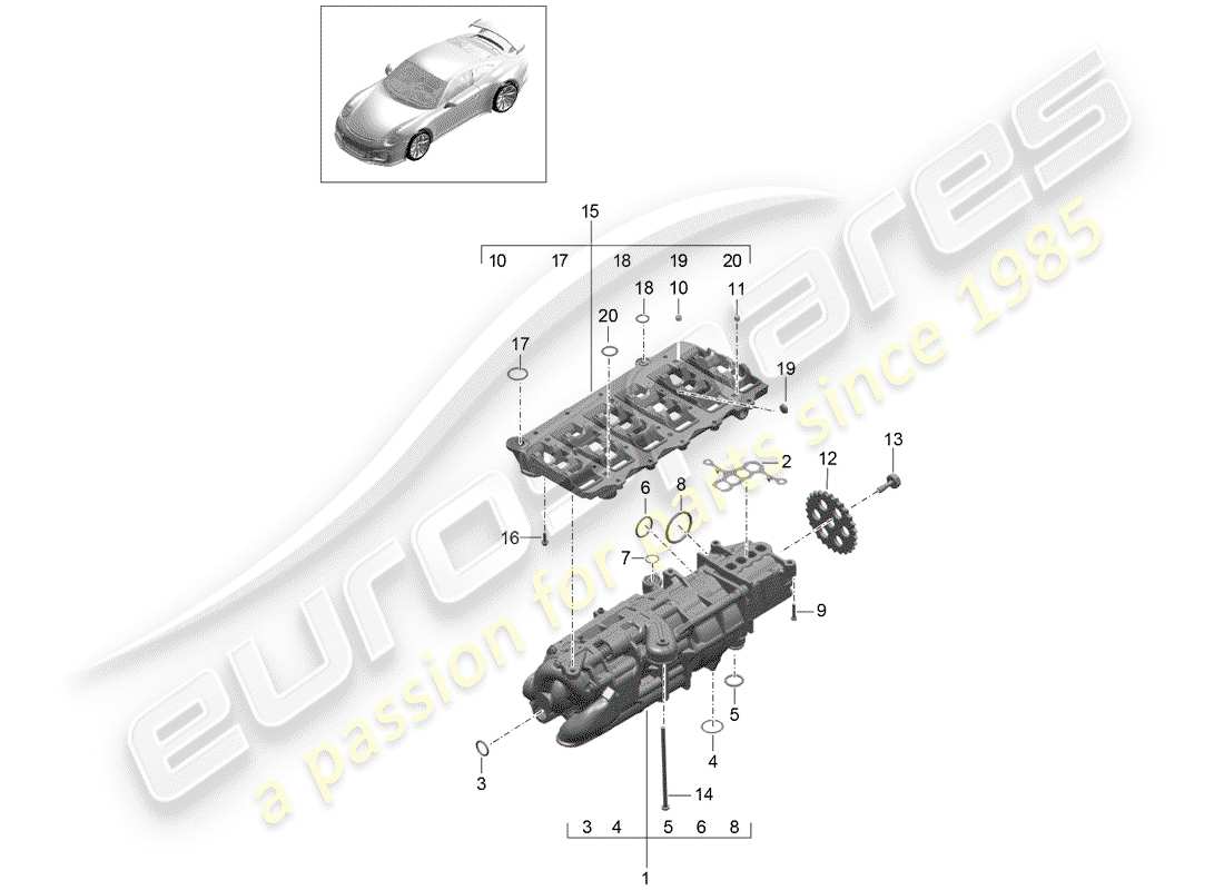 porsche 991r/gt3/rs (2020) oil pump part diagram