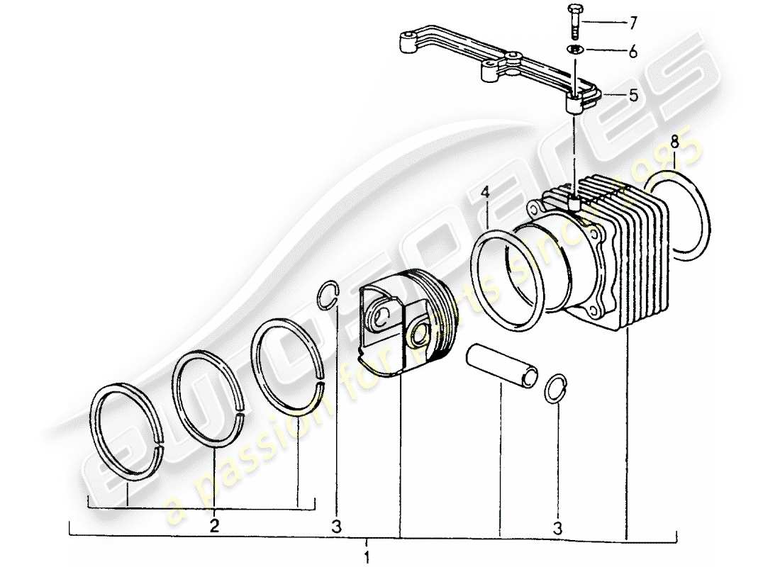 porsche 964 (1990) cylinder with pistons part diagram