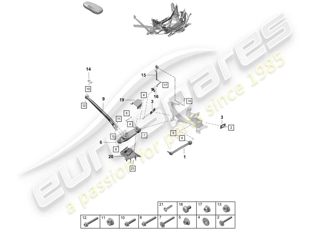 porsche boxster spyder (2020) upper link part diagram