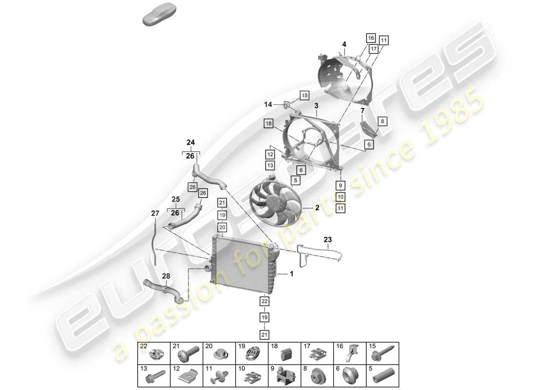 porsche boxster spyder (2020) radiator part diagram