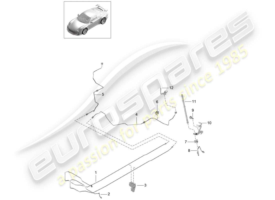 porsche 991r/gt3/rs (2014) brake line part diagram