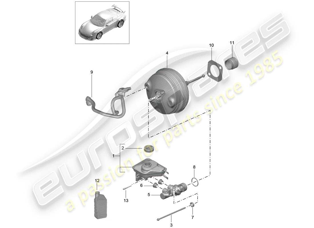 porsche 991r/gt3/rs (2014) brake master cylinder part diagram