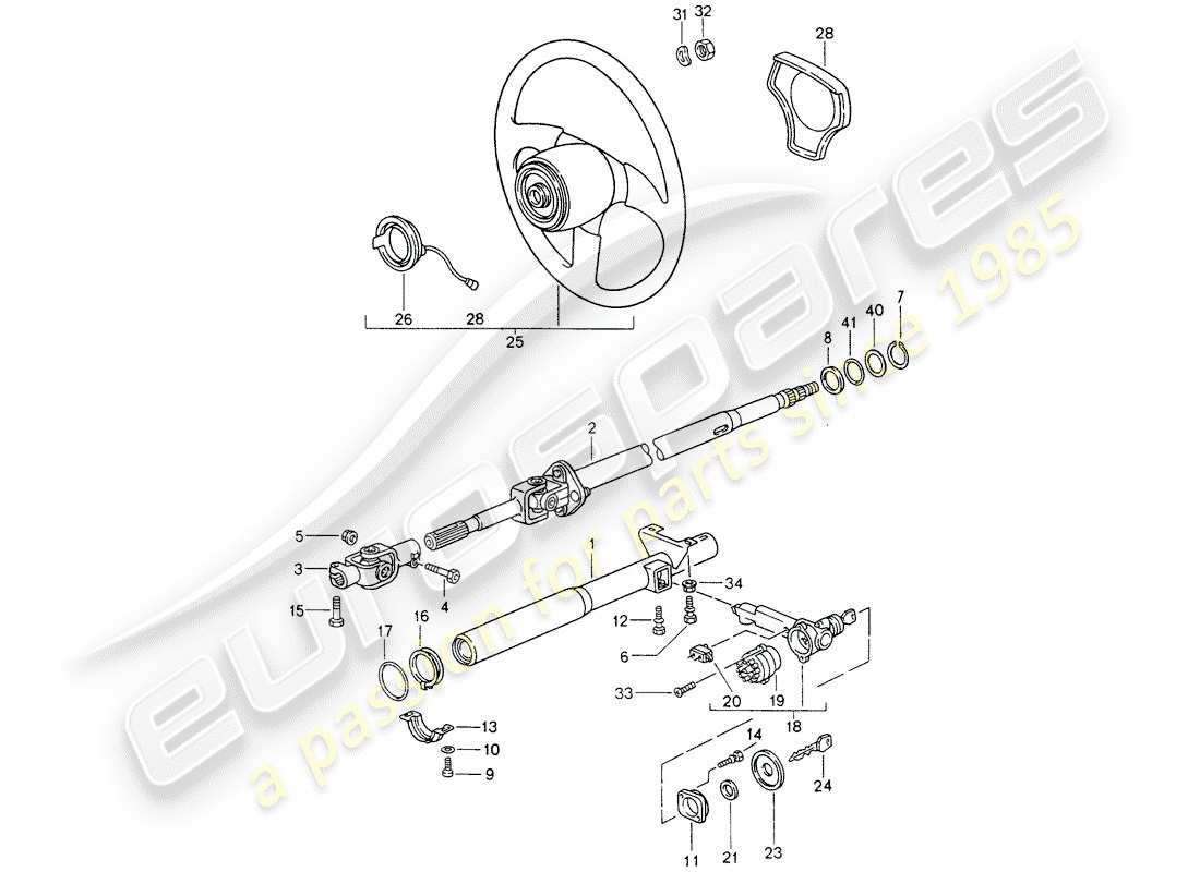 porsche 993 (1996) steering protective pipe - intermediate steering shaft - steering wheels part diagram