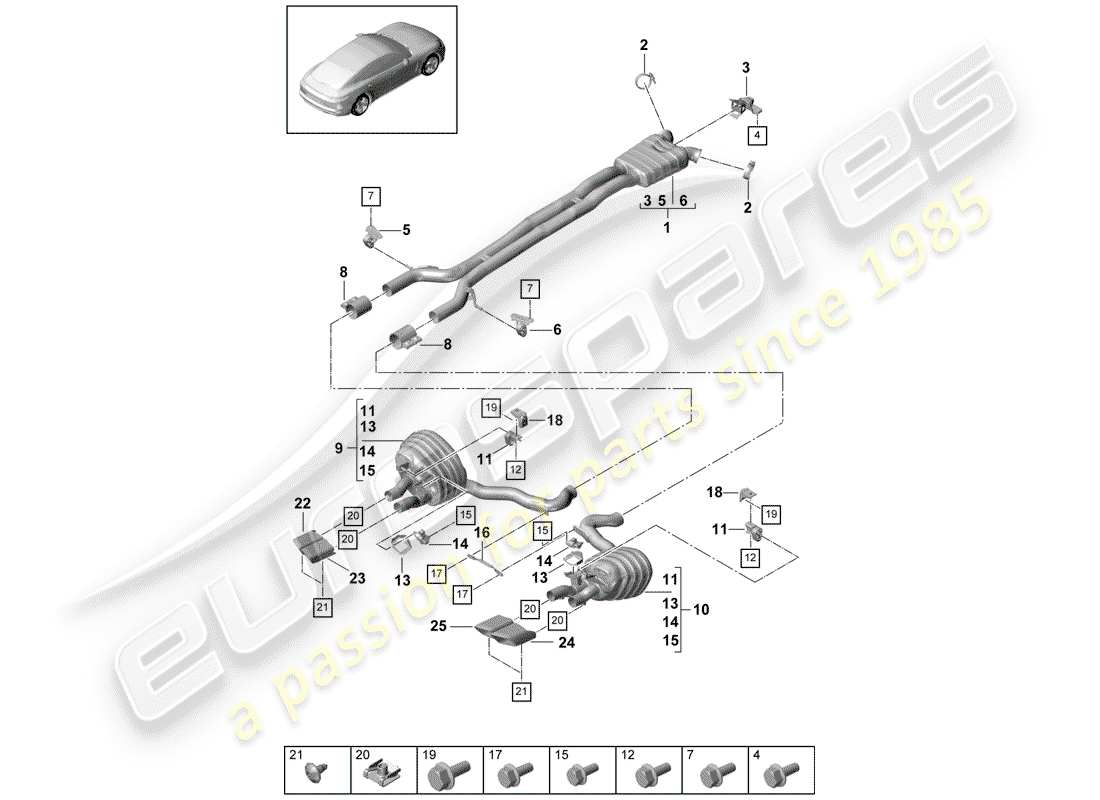 porsche panamera 971 (2020) exhaust system part diagram