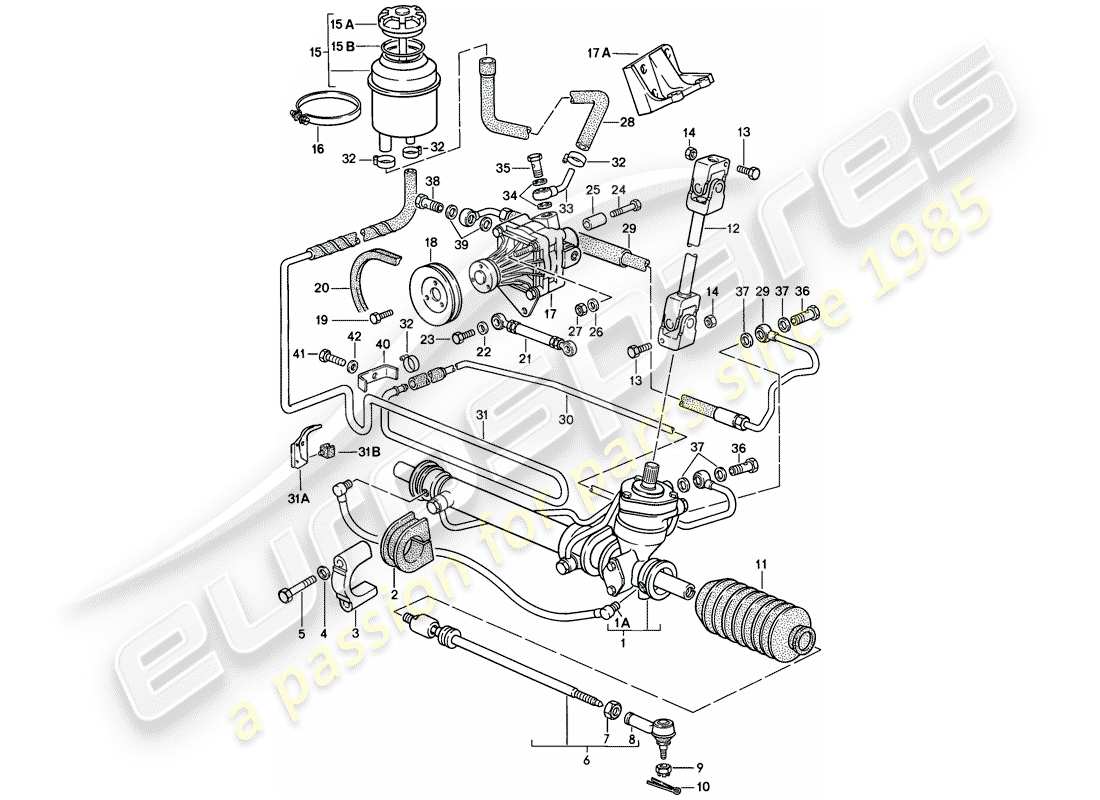 porsche 944 (1982) power steering - steering gear - power steering pump - lines part diagram