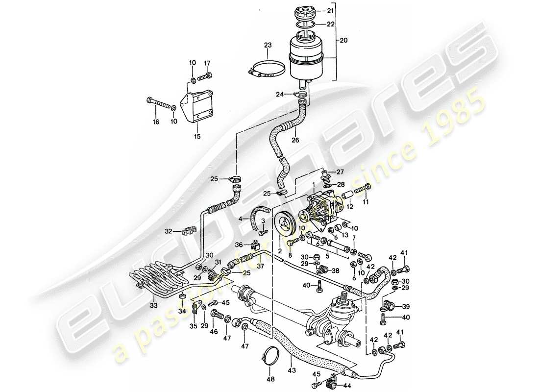 porsche 968 (1995) power steering - power steering pump - lines part diagram