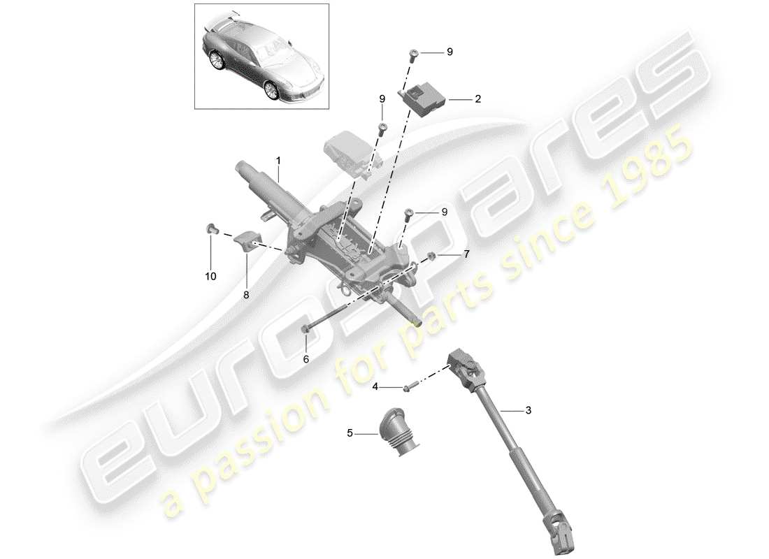 porsche 991r/gt3/rs (2017) steering column part diagram