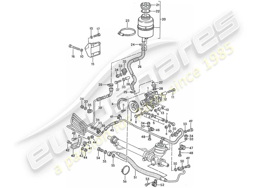 porsche 944 (1989) power steering - power steering pump - lines part diagram