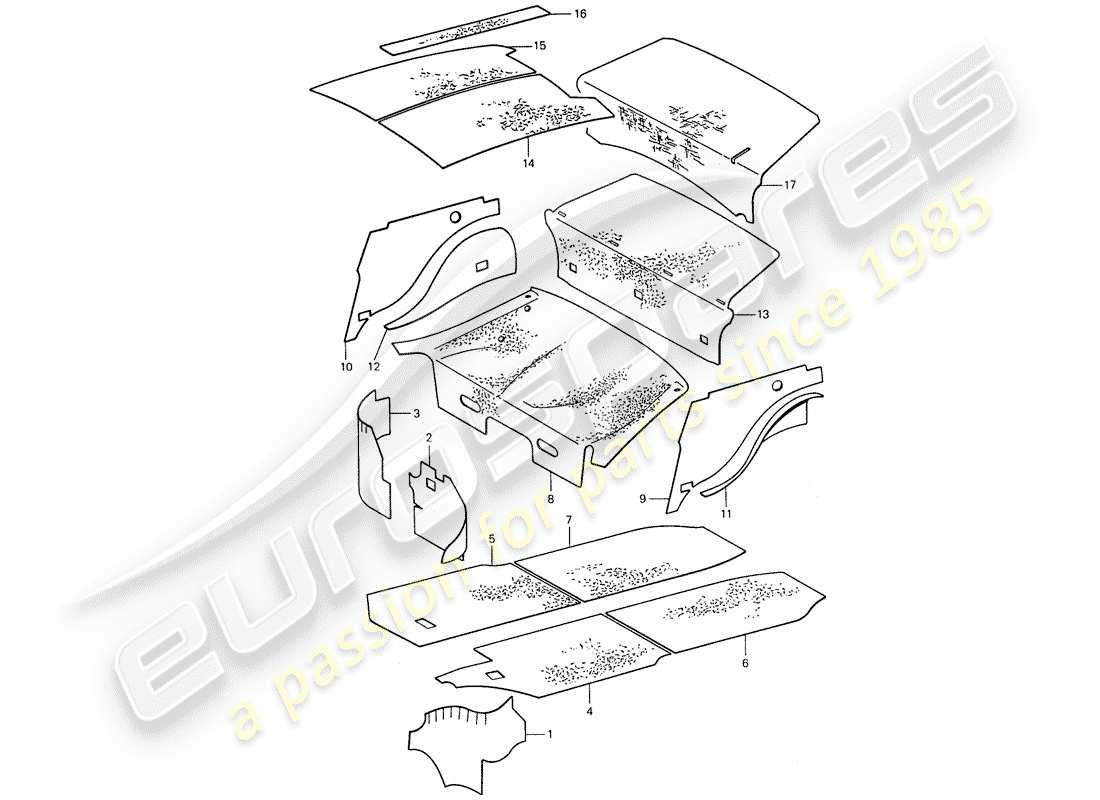 porsche 911 (1977) body shell - sound absorbers part diagram