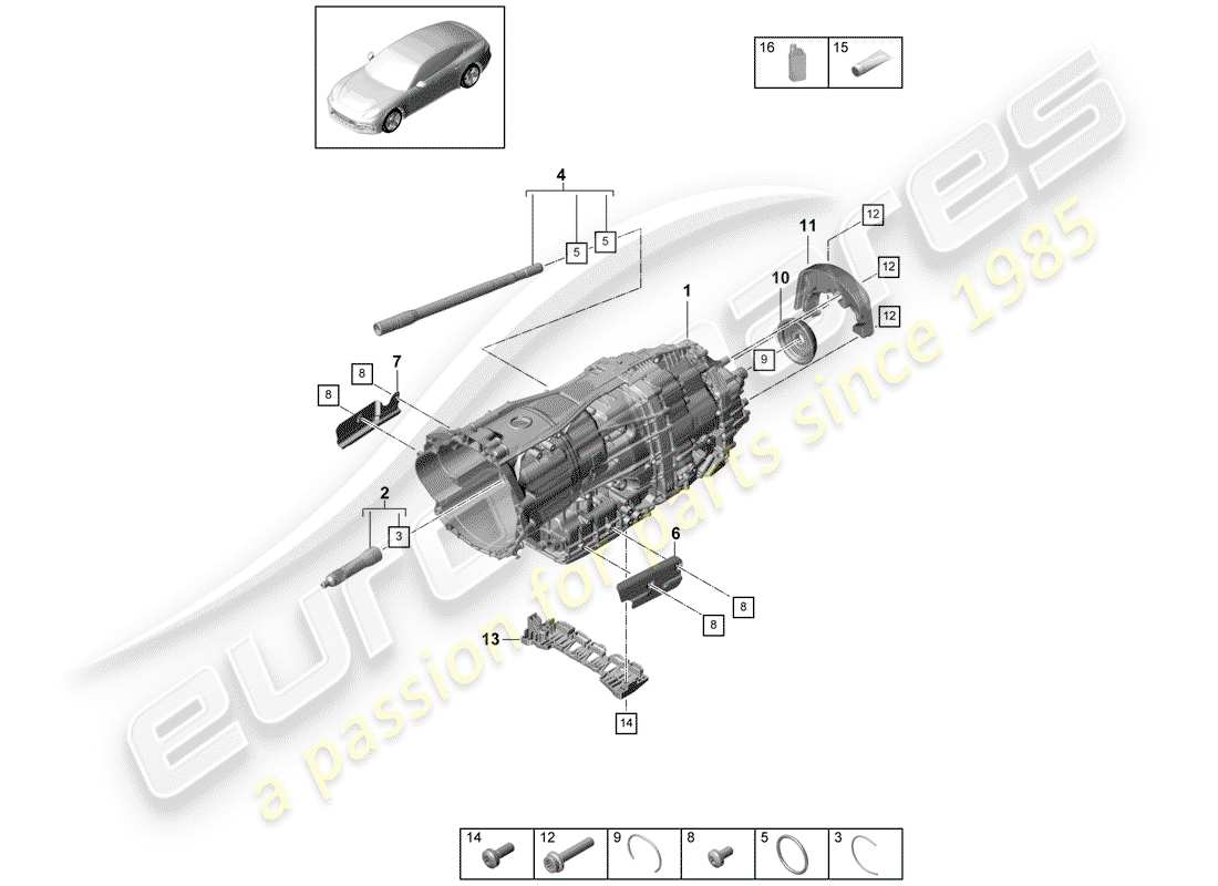 porsche panamera 971 (2019) 8-speed dual clutch gearbox part diagram