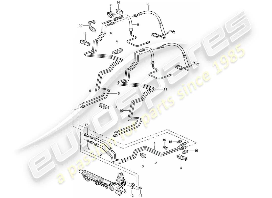 porsche 996 gt3 (2004) power steering - lines part diagram