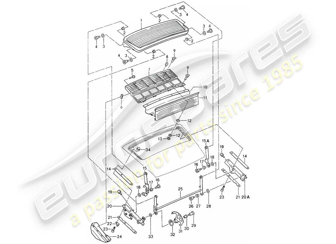 porsche 964 (1993) rear spoiler part diagram