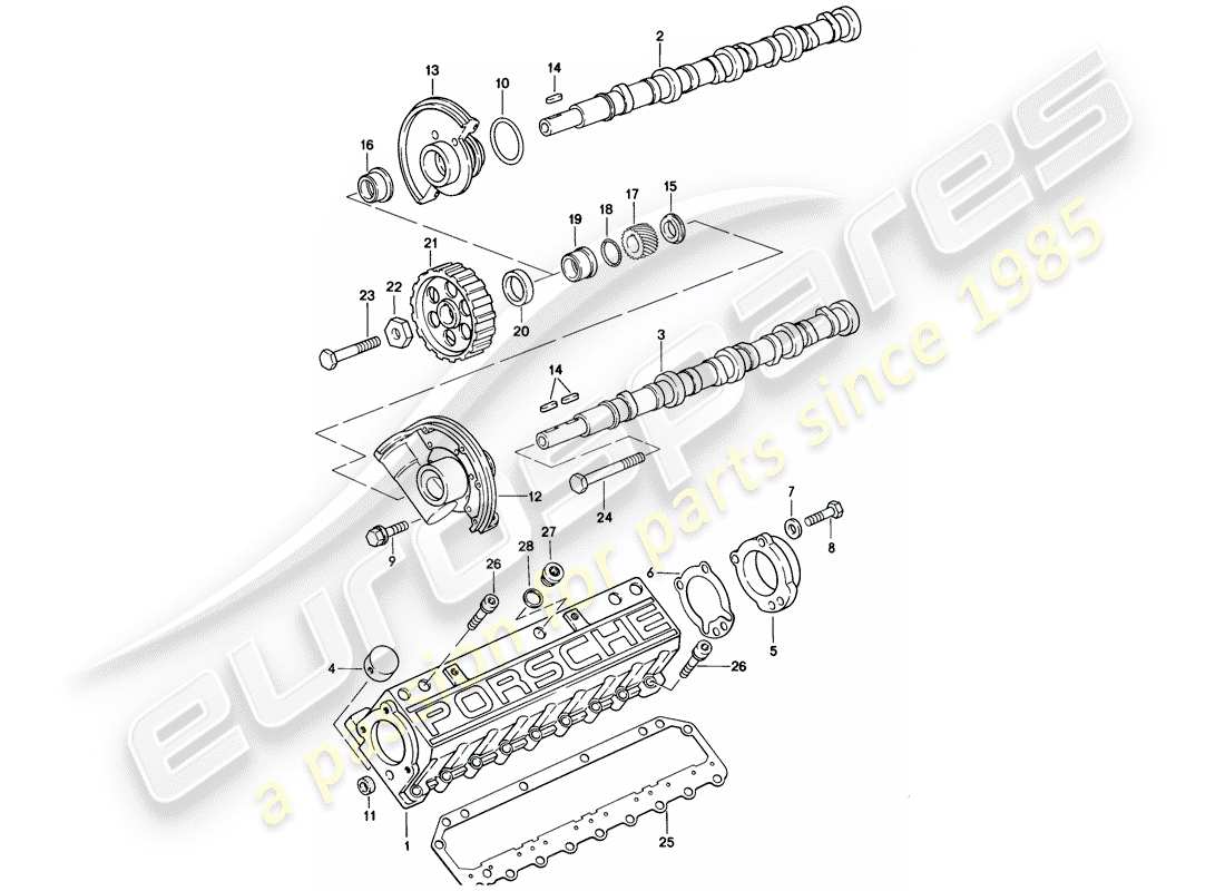 porsche 928 (1986) camshaft - 2 - valve part diagram