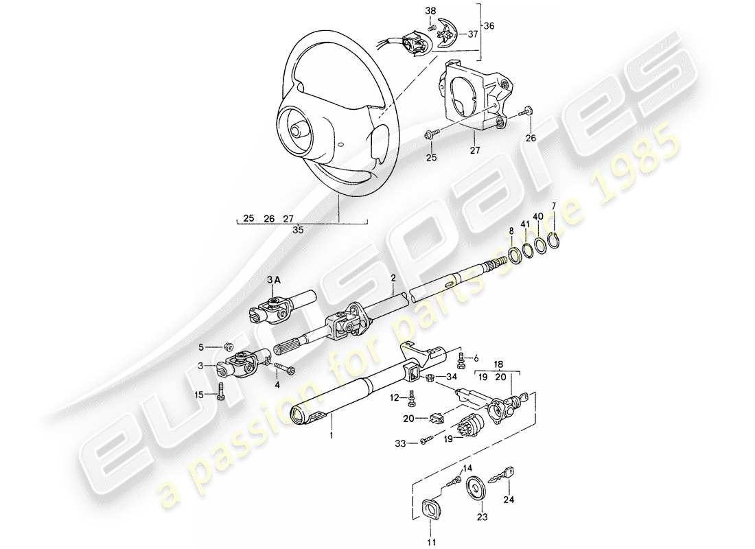 porsche 993 (1995) steering protective pipe - intermediate steering shaft - steering wheels part diagram