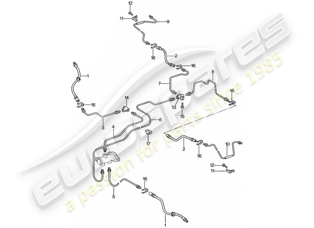 porsche 924s (1988) brake lines part diagram