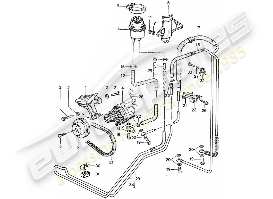 porsche 928 (1994) power steering - lines part diagram