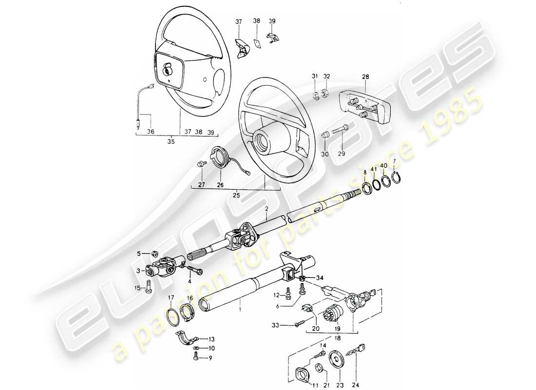 porsche 964 (1990) steering protective pipe - intermediate steering shaft - steering wheels part diagram