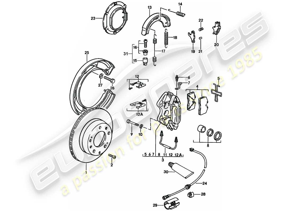 porsche 928 (1984) disc brakes - rear axle - d - mj 1986>> - mj 1986 part diagram